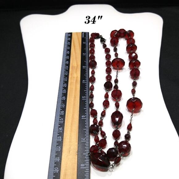 Liz Claiborne Long Red Beaded Necklace 34 Inch Faceted Glass Beads Vintage - Picture 4 of 7